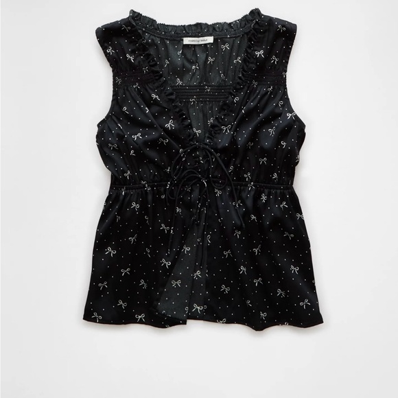 American eagle 🦅 Black Sleeveless Top with Bow Pattern open front - Picture 6 of 13